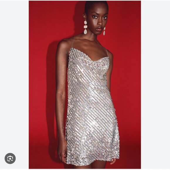 Zara Dresses & Skirts - Zara Multicolor Sequin Cowl Back Mini Dress NWT Size Small
